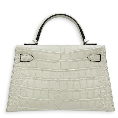 Sellier Kelly Mini Gris Neve in Matte Alligator Palladium hardware