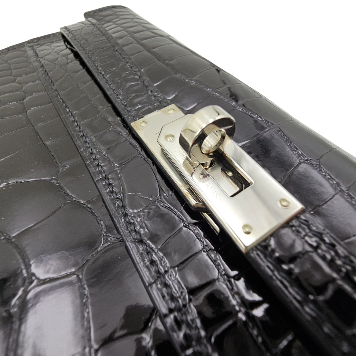 Kelly To Go  Noir Wallet in Shiny Alligator Palladium hardware