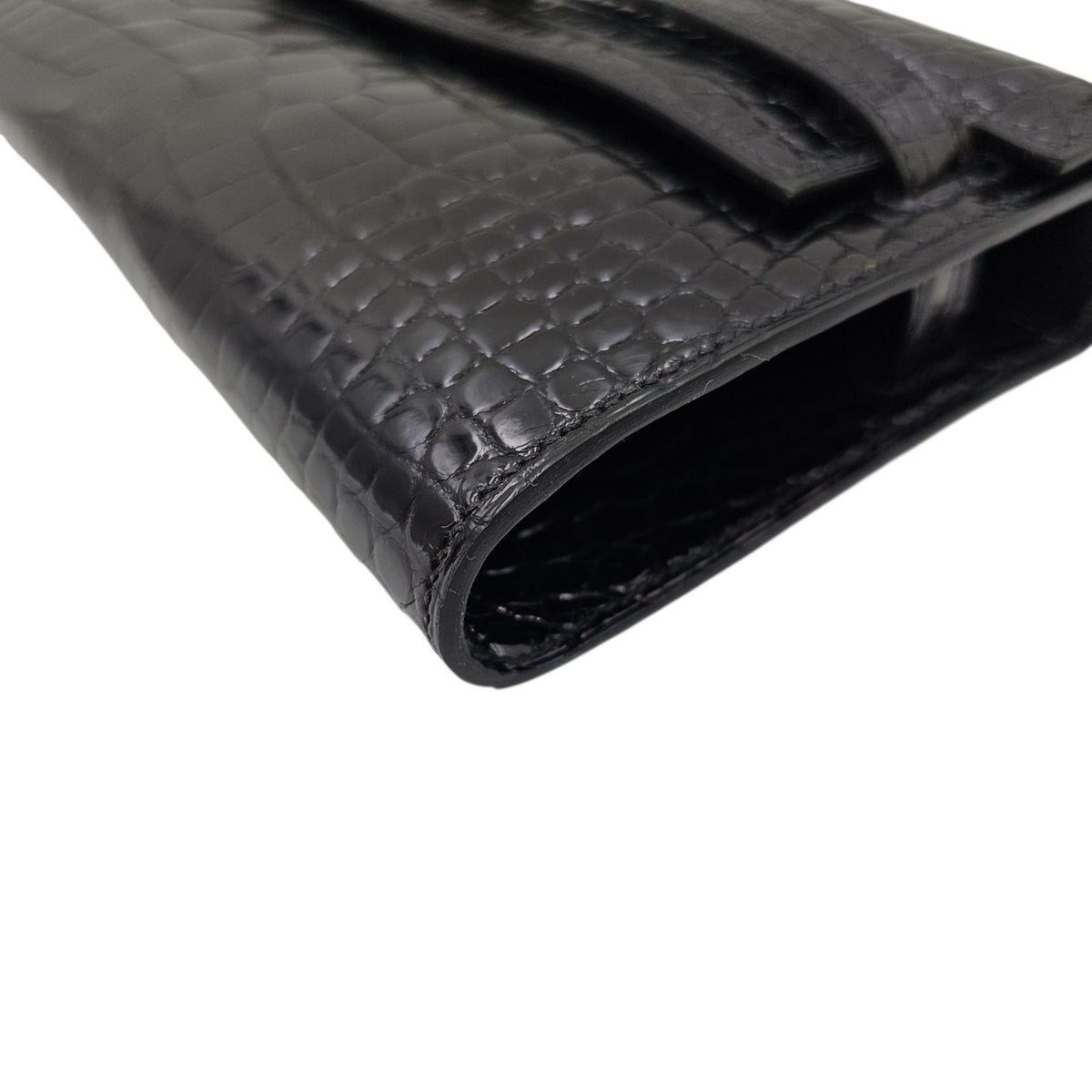 Kelly To Go  Noir Wallet in Shiny Alligator Palladium hardware