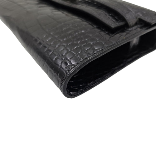 Kelly To Go  Noir Wallet in Shiny Alligator Palladium hardware