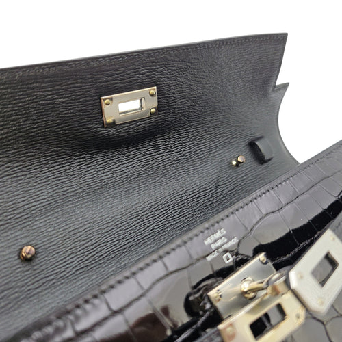 Kelly To Go  Noir Wallet in Shiny Alligator Palladium hardware