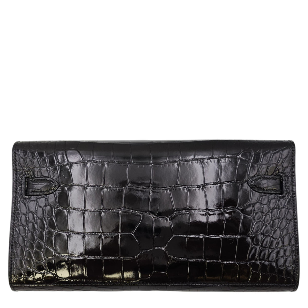 Kelly To Go  Noir Wallet in Shiny Alligator Palladium hardware