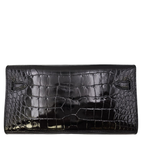 Kelly To Go  Noir Wallet in Shiny Alligator Palladium hardware