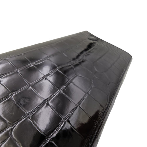 Kelly To Go  Noir Wallet in Shiny Alligator Palladium hardware