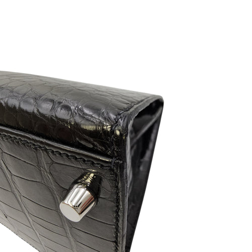 Sellier Kelly 32 Noir in Shiny Alligator Palladium hardware