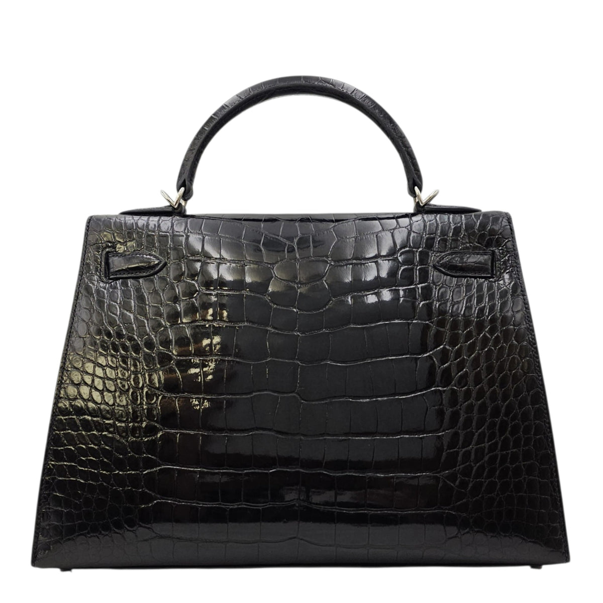 Sellier Kelly 32 Noir in Shiny Alligator Palladium hardware