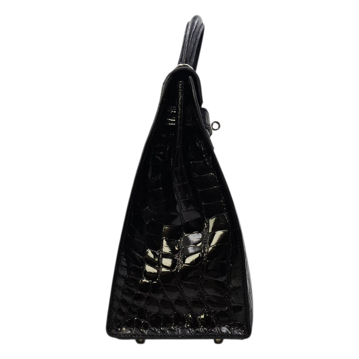 Sellier Kelly 32 Noir in Shiny Alligator Palladium hardware