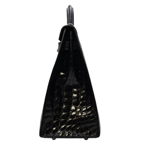 Sellier Kelly 32 Noir in Shiny Alligator Palladium hardware