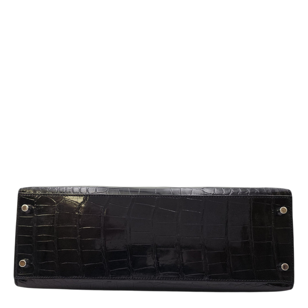 Sellier Kelly 32 Noir in Shiny Alligator Palladium hardware