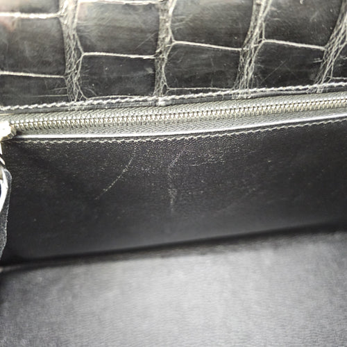 Sellier Kelly 32 Noir in Shiny Alligator Palladium hardware