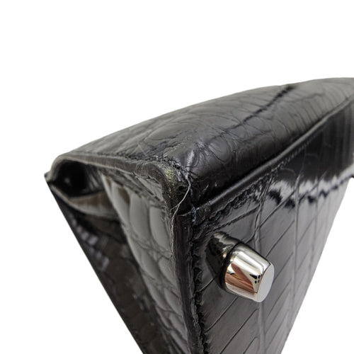 Sellier Kelly 32 Noir in Shiny Alligator Palladium hardware