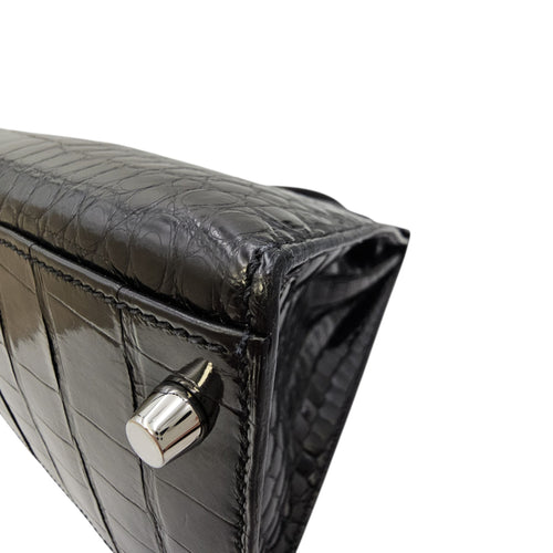Sellier Kelly 32 Noir in Shiny Alligator Palladium hardware