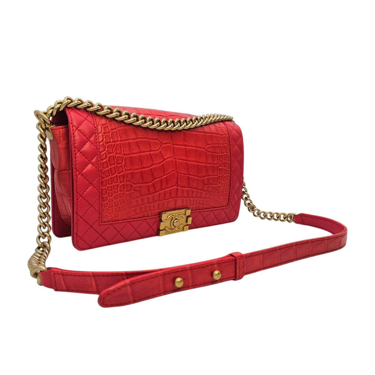 Boy Large Red Shoulder Bag Gold hardware
