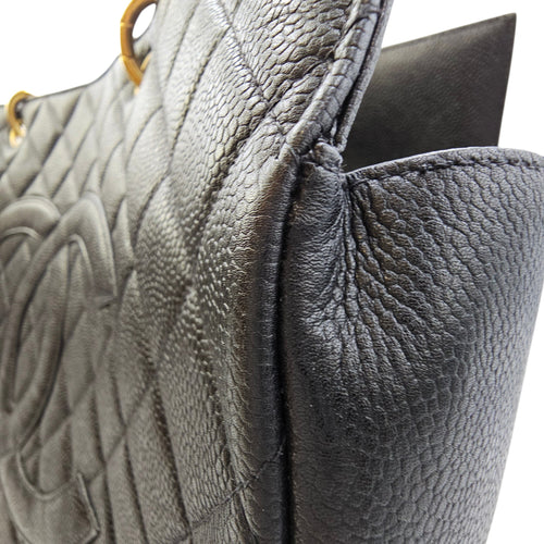 GST 39cm Black Tote Bag in Caviar Leather Gold hardware
