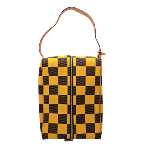 Damier Yellow Pop Shoe Bag  in Coated Canvas Gold hardware