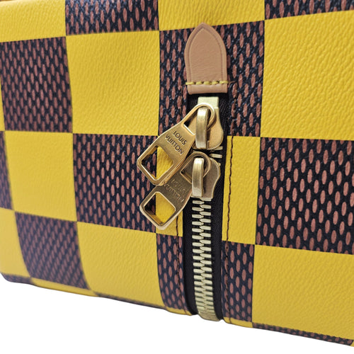 Damier Yellow Pop Shoe Bag  in Coated Canvas Gold hardware