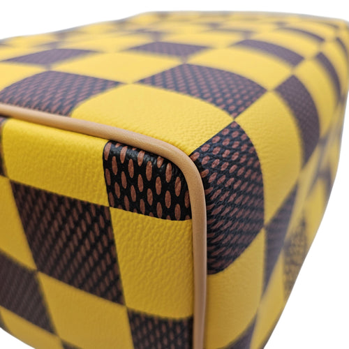 Damier Yellow Pop Shoe Bag  in Coated Canvas Gold hardware