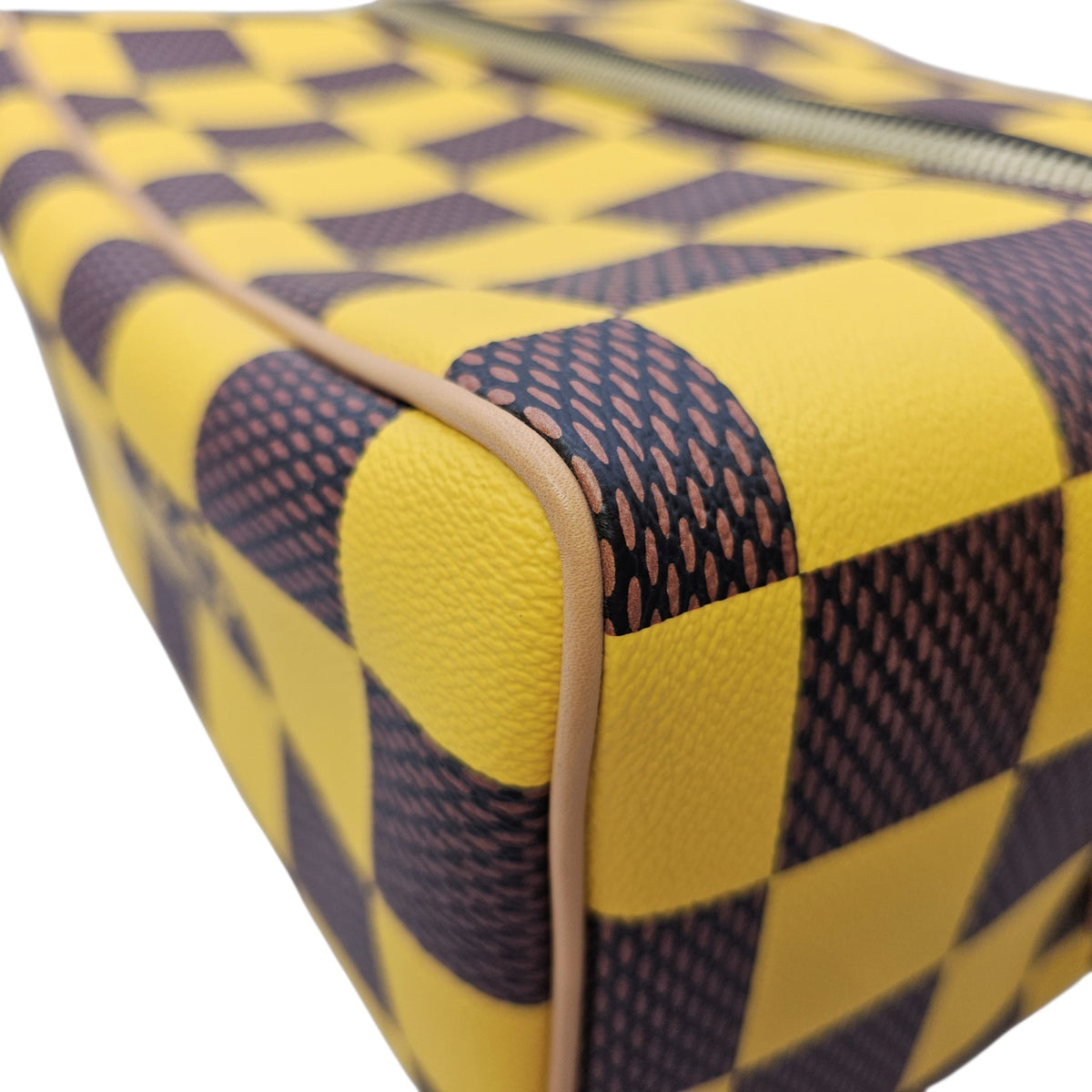 Damier Yellow Pop Shoe Bag  in Coated Canvas Gold hardware