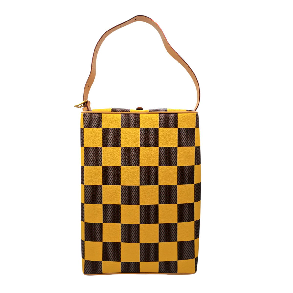 Damier Yellow Pop Shoe Bag  in Coated Canvas Gold hardware