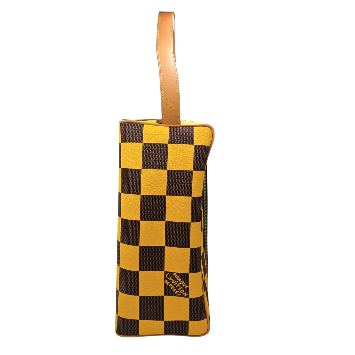 Damier Yellow Pop Shoe Bag  in Coated Canvas Gold hardware