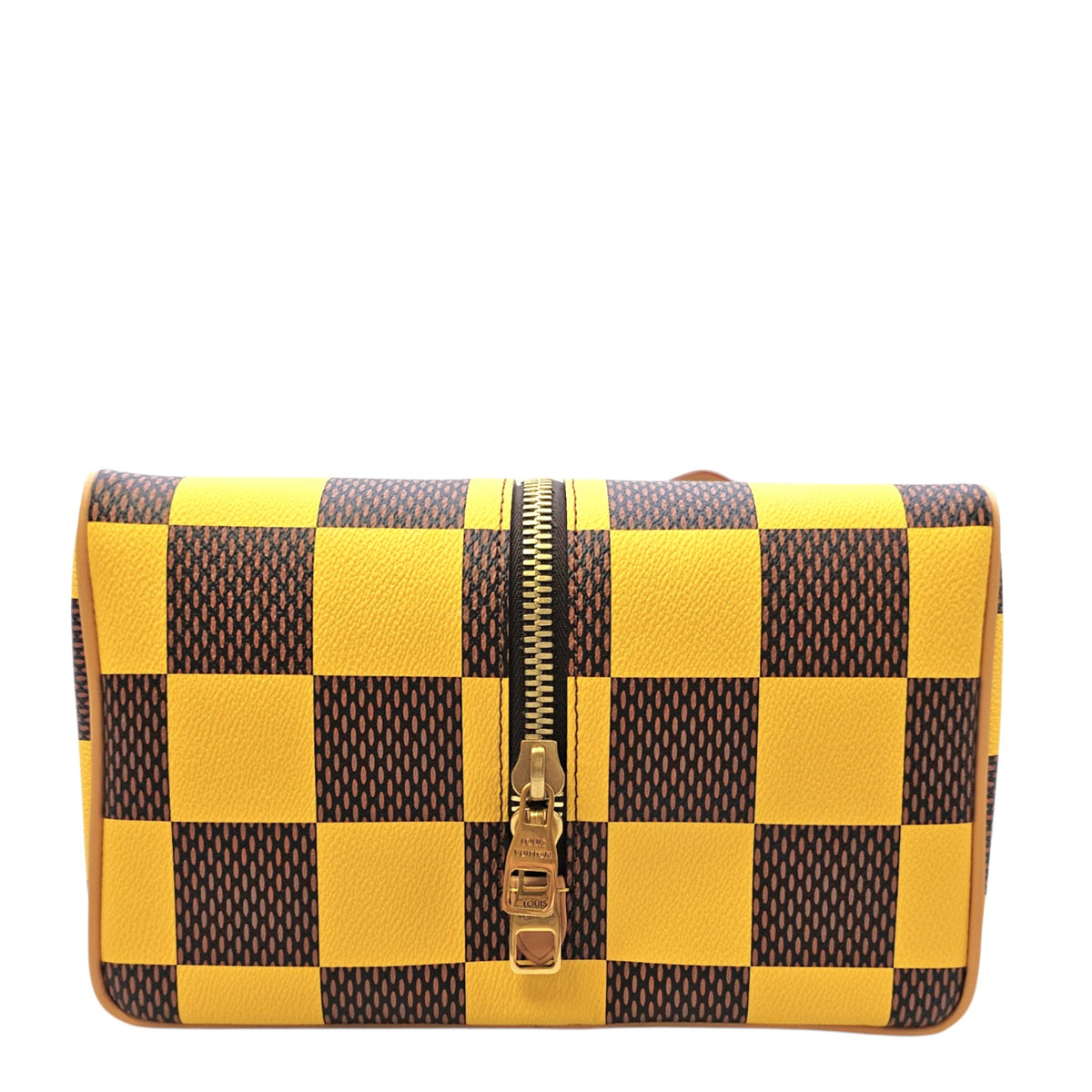 Damier Yellow Pop Shoe Bag  in Coated Canvas Gold hardware