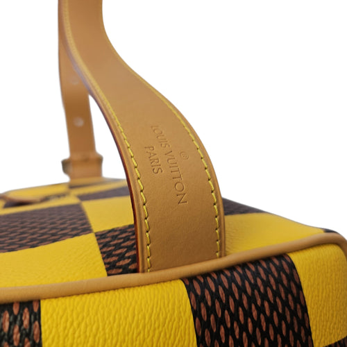 Damier Yellow Pop Shoe Bag  in Coated Canvas Gold hardware