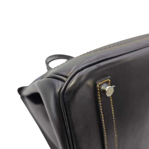 Ghillies Birkin  35 Noir/Denim  in Tadelakt/Toile Brushed Palladium hardware