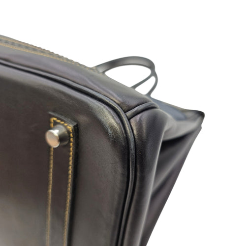 Ghillies Birkin  35 Noir/Denim  in Tadelakt/Toile Brushed Palladium hardware
