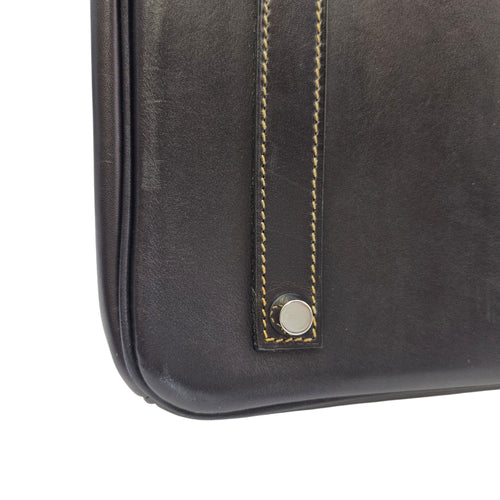 Ghillies Birkin  35 Noir/Denim  in Tadelakt/Toile Brushed Palladium hardware