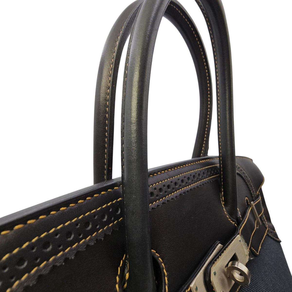 Ghillies Birkin  35 Noir/Denim  in Tadelakt/Toile Brushed Palladium hardware