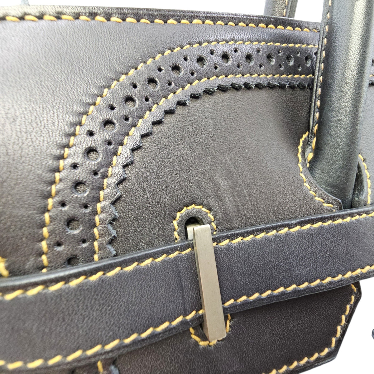 Ghillies Birkin  35 Noir/Denim  in Tadelakt/Toile Brushed Palladium hardware