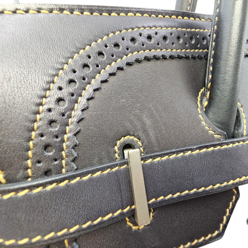 Ghillies Birkin  35 Noir/Denim  in Tadelakt/Toile Brushed Palladium hardware