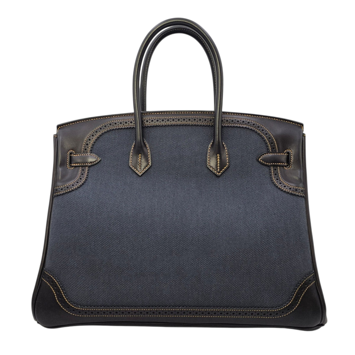 Ghillies Birkin  35 Noir/Denim  in Tadelakt/Toile Brushed Palladium hardware