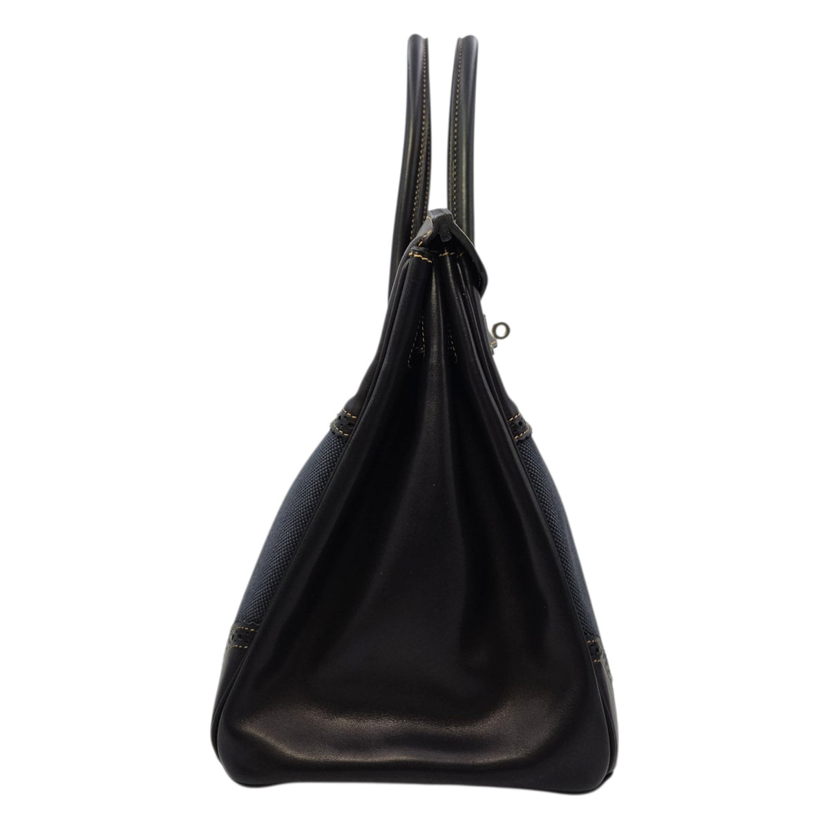 Ghillies Birkin  35 Noir/Denim  in Tadelakt/Toile Brushed Palladium hardware
