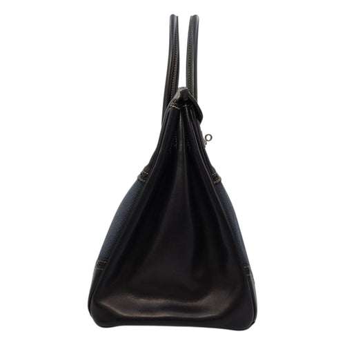Ghillies Birkin  35 Noir/Denim  in Tadelakt/Toile Brushed Palladium hardware