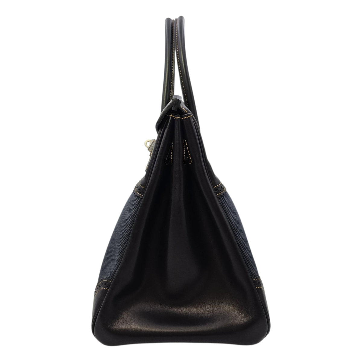 Ghillies Birkin  35 Noir/Denim  in Tadelakt/Toile Brushed Palladium hardware