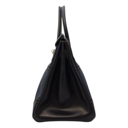 Ghillies Birkin  35 Noir/Denim  in Tadelakt/Toile Brushed Palladium hardware