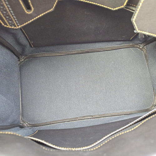 Ghillies Birkin  35 Noir/Denim  in Tadelakt/Toile Brushed Palladium hardware