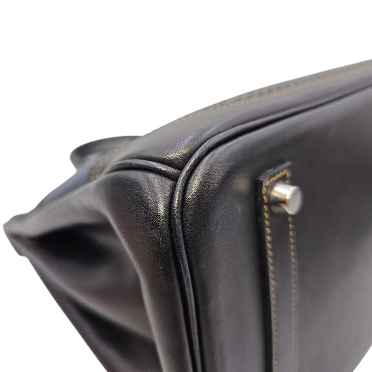 Ghillies Birkin  35 Noir/Denim  in Tadelakt/Toile Brushed Palladium hardware