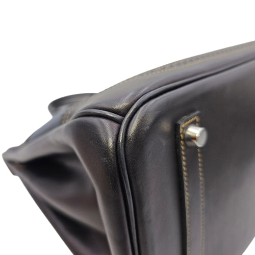 Ghillies Birkin  35 Noir/Denim  in Tadelakt/Toile Brushed Palladium hardware