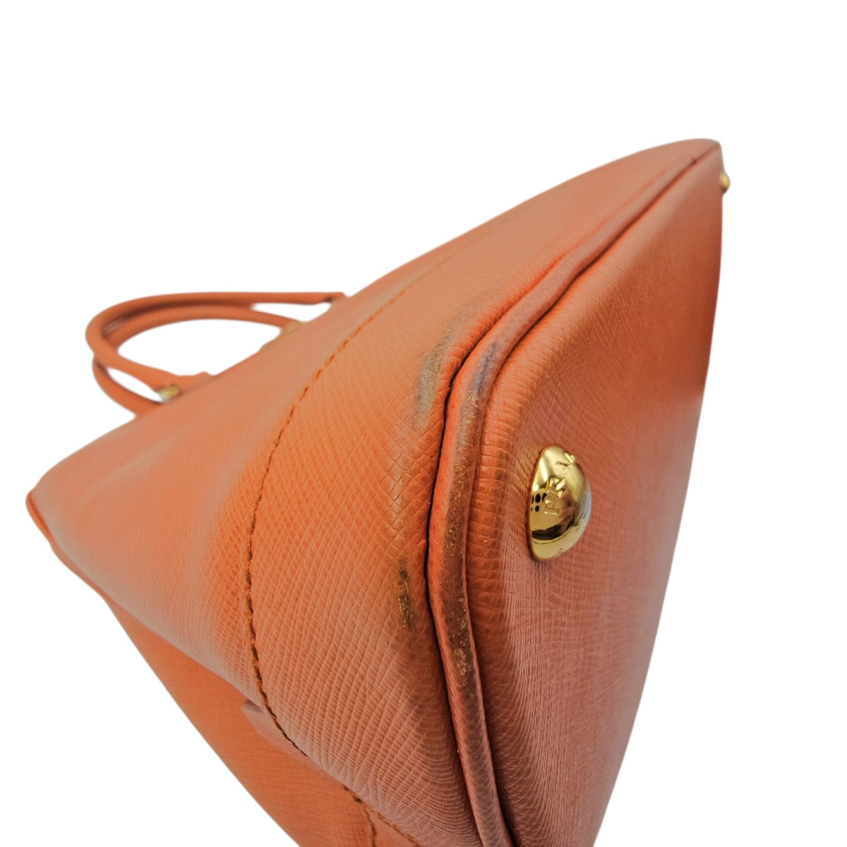 Galleria Orange Top Handle Bag in Saffiano Leather Gold hardware