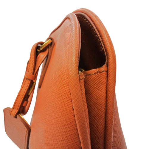 Galleria Orange Top Handle Bag in Saffiano Leather Gold hardware