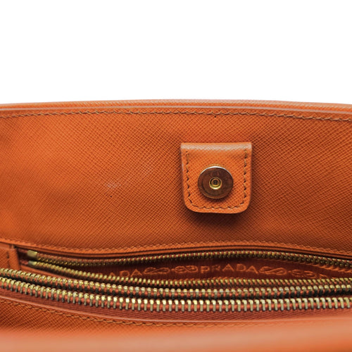 Galleria Orange Top Handle Bag in Saffiano Leather Gold hardware