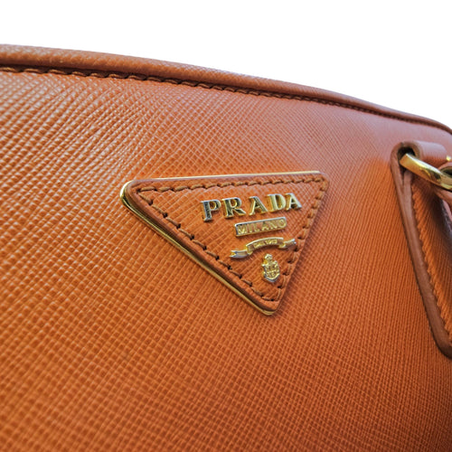 Galleria Orange Top Handle Bag in Saffiano Leather Gold hardware