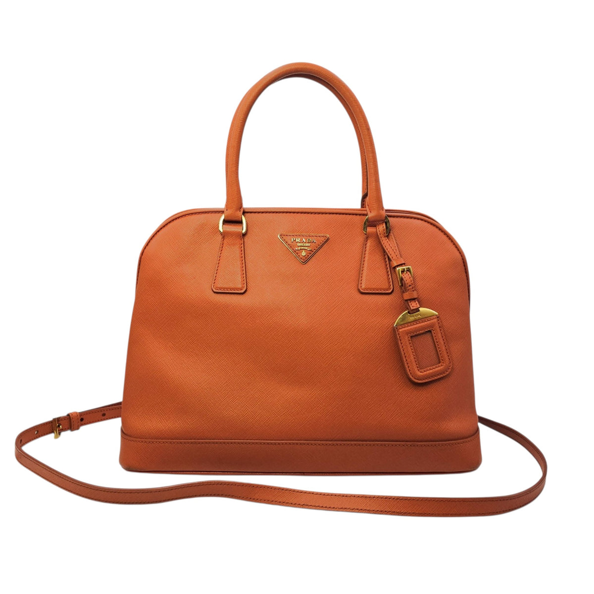 Galleria Orange Top Handle Bag in Saffiano Leather Gold hardware