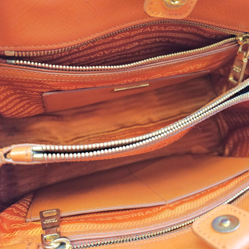 Galleria Orange Top Handle Bag in Saffiano Leather Gold hardware