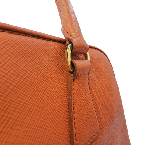Galleria Orange Top Handle Bag in Saffiano Leather Gold hardware