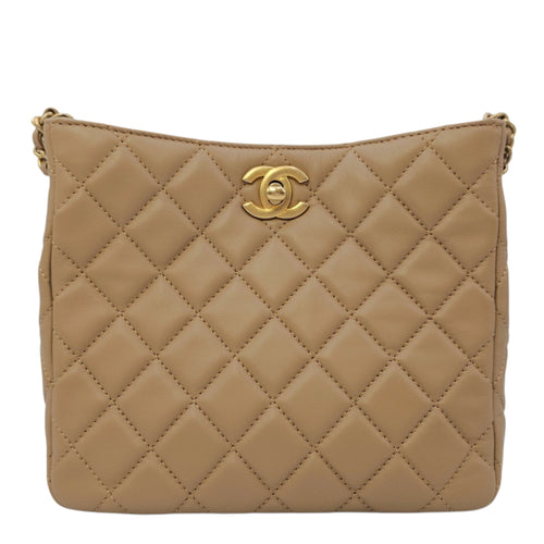 Pearl Crush  Beige Shoulder Bag in Lambskin Gold hardware