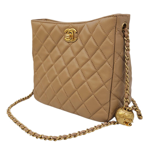 Pearl Crush  Beige Shoulder Bag in Lambskin Gold hardware