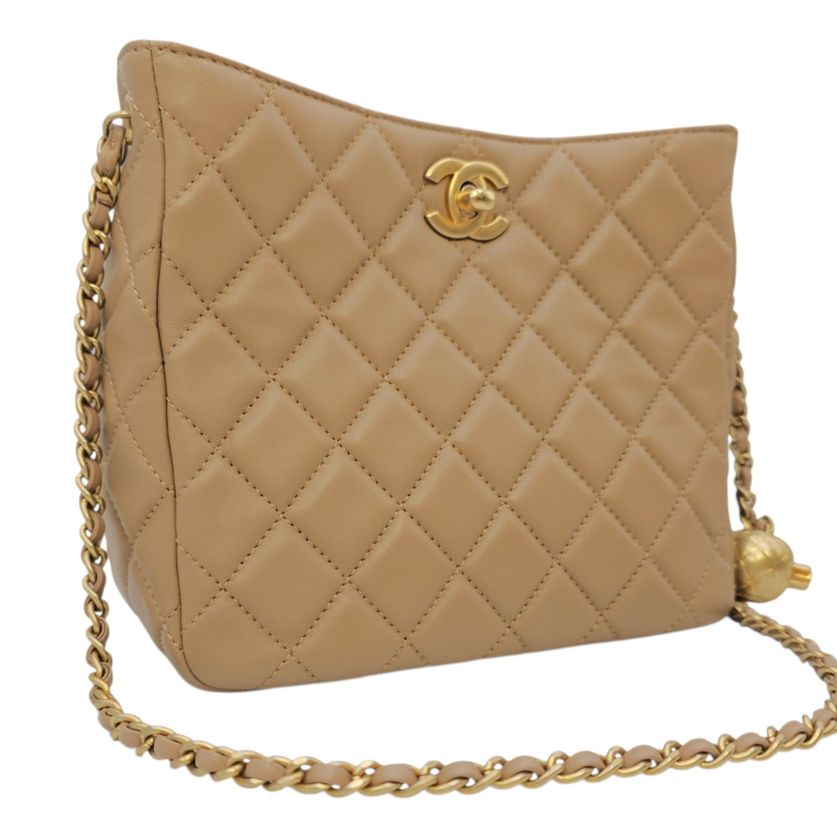 Pearl Crush  Beige Shoulder Bag in Lambskin Gold hardware